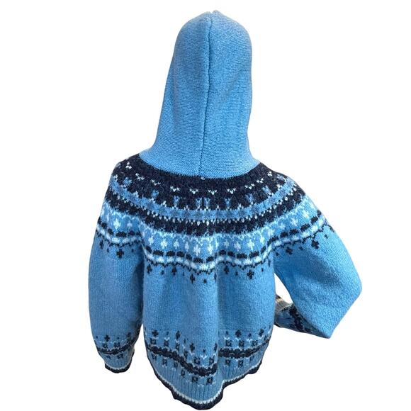 VTG Handmade Fair Isle Nordic Wool Cropped Hooded Cardigan Knit Sweater Medium - Picture 5 of 16